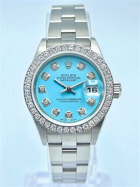 blue face ladies rolex|Rolex tiffany blue watch.